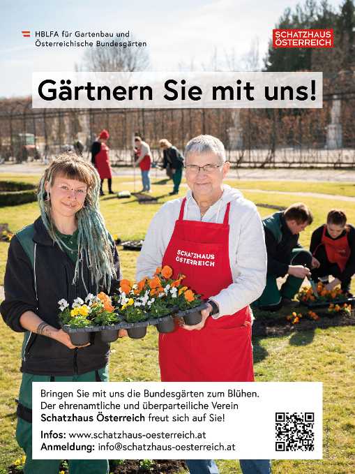 Eine junge Gärtnerin und ein Mann halten gemeinsam Sommerblumen, die sie im Park pflanzen wollen.