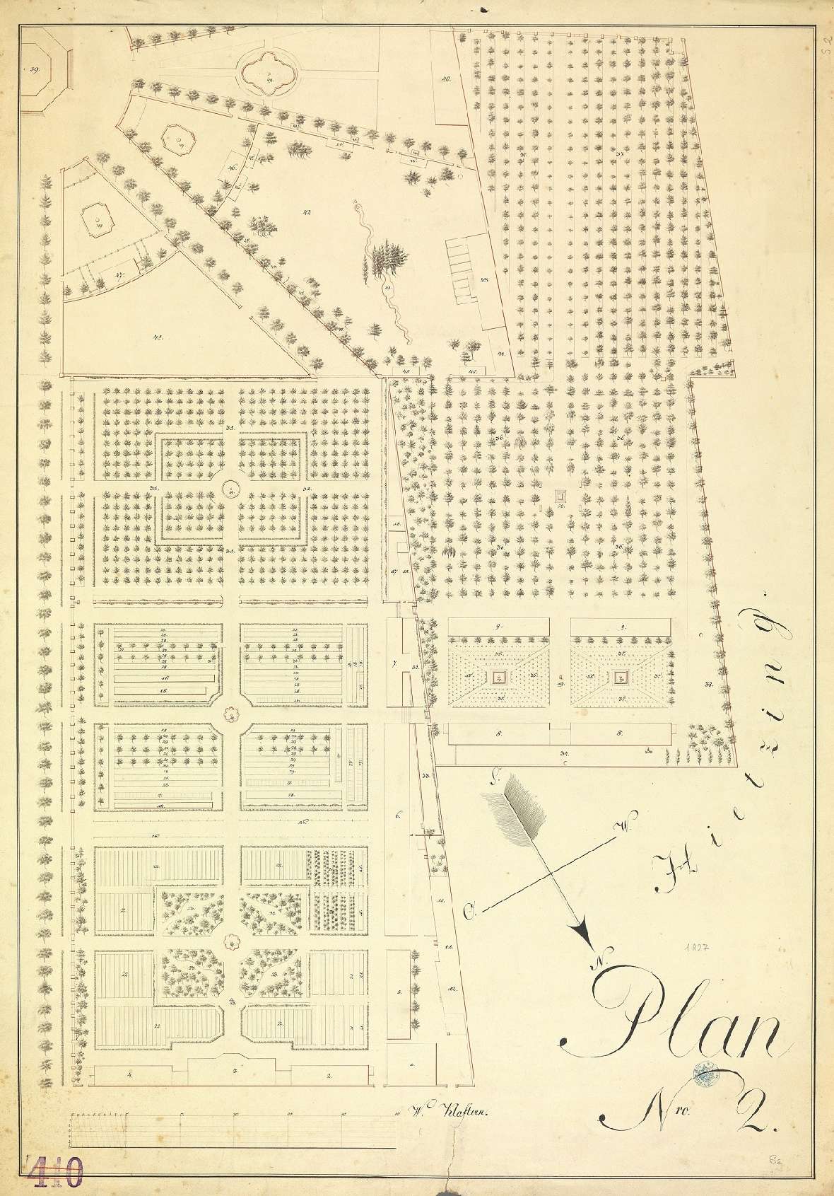 Plan des Holländischen Garten sim Schlospark Schönbrunn