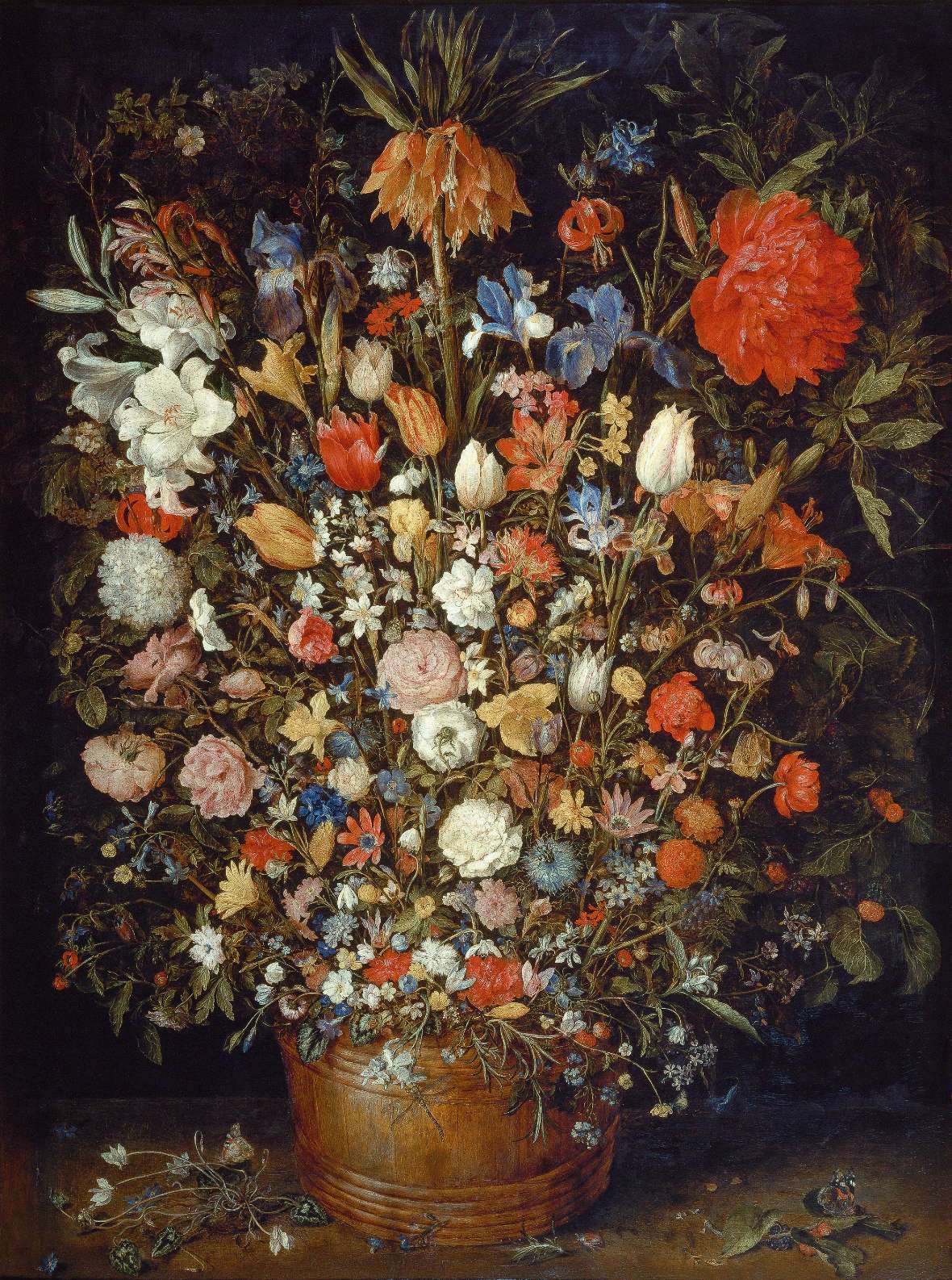 Gemälde eines Blumenstraußes mit vielen Frühjahrsblühern.