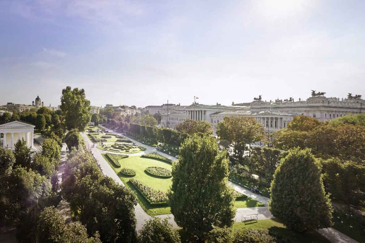 Luftaufnahme des Rosenparterre im Volksgarten