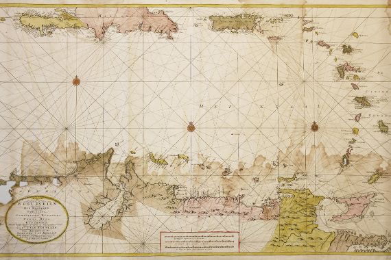 Alte vergilbte Karibiklandkarte von 1754