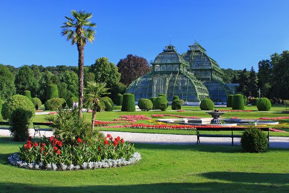 Palmenhaus mit Blumenparterre